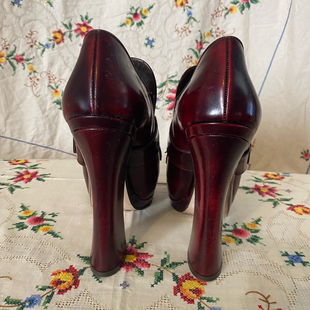 SOLD!! MIU MIU OXBLOOD RED LOAFER PLATFORM HEELS - Picture 4 of 6